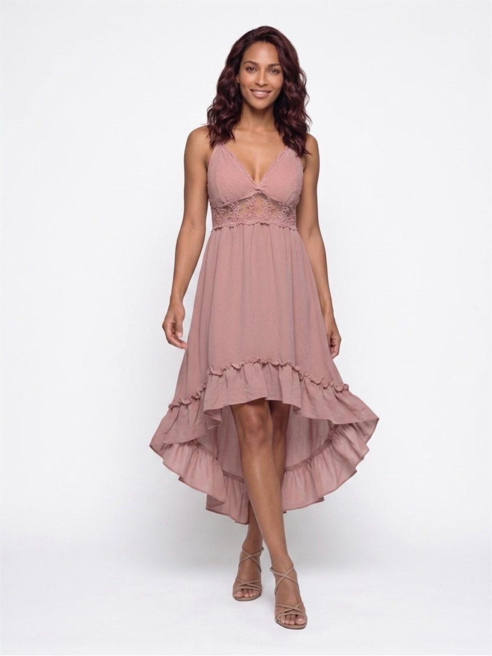 Blashe Boho High Low Lace Slip Dress XL Ruffle Handkerchief Hem Pink Rose NWT